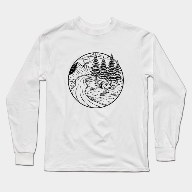 Camping in the Forest - Nature Lover Illustration - Hiking and Outdoor Camping Art Long Sleeve T-Shirt by edwardechoblue